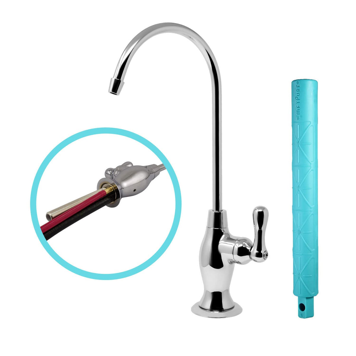 Metpure Ro Faucet Reverse Osmosis Drinking Water Air Gap Filtration System Water Dispenser Spout (Chrome) With Pre-Inserted Tubi