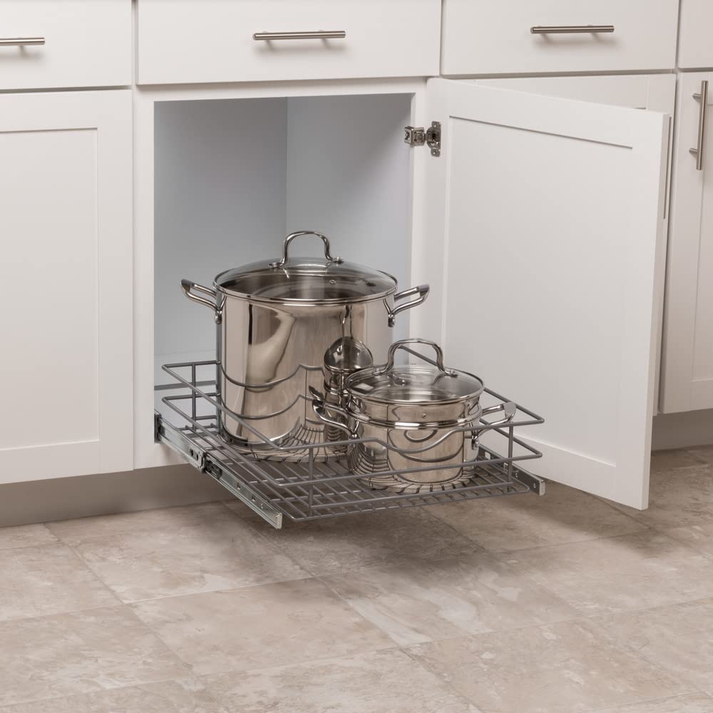 Knape & Vogt Simply Put 17.5-In W X 5.7-In H Metal 1-Tier Pull Out Cabinet Basket, 17 Inch, Frosted Nickel