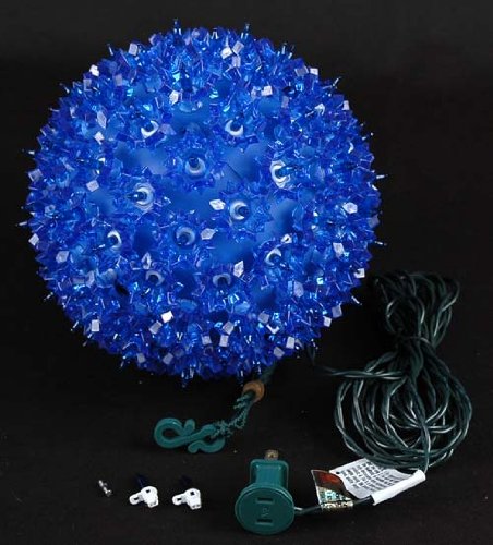 Novelty Lights 7.5in 100 Light Starlight Sphere, Blue, Large Ornament Ball Light, 5ft Hanging Cord with S Hook, 12ft Power Cord