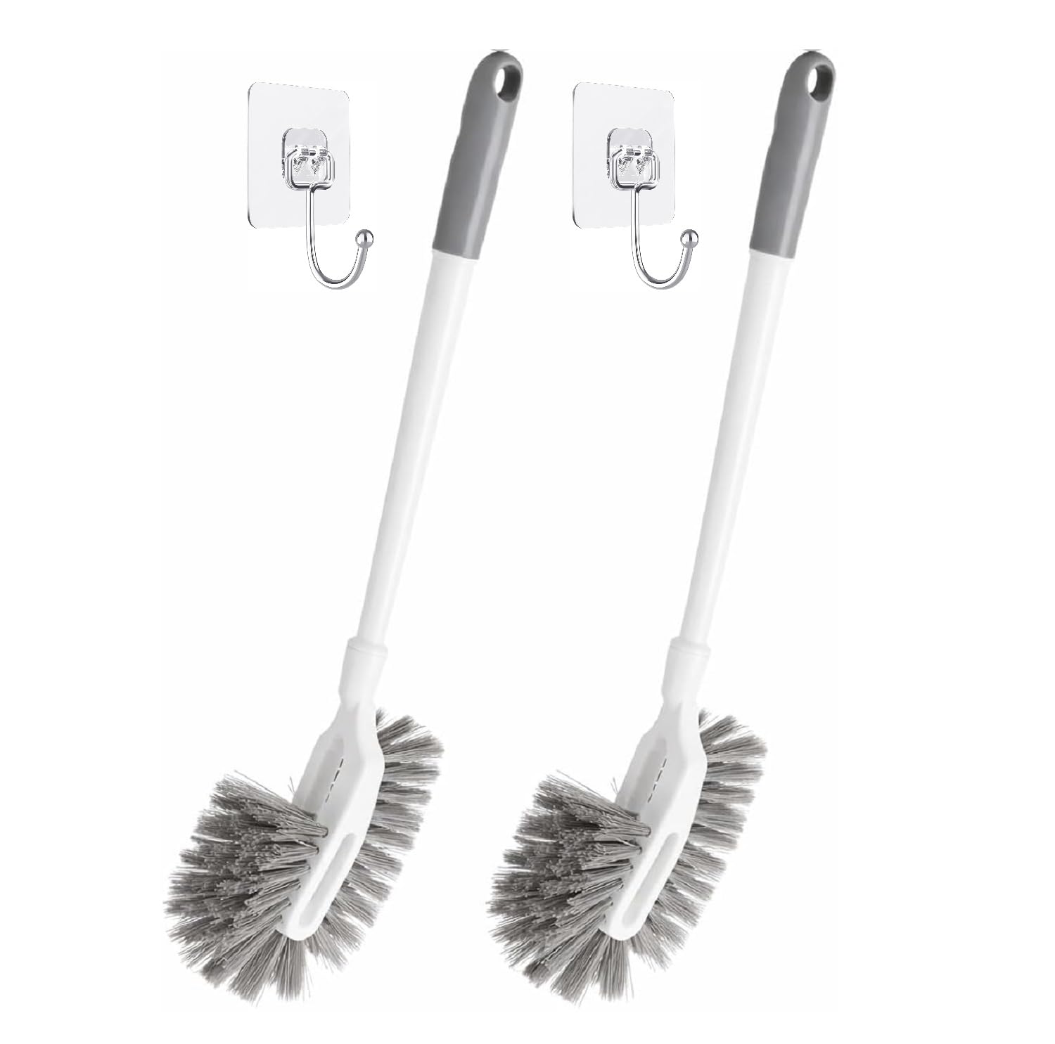Pack Of 2 Toilet Cleaning Brush With Adhesive Wall Mount Hooks | Multipurpose Uses For Bathroom Floor Tile Brush, Toilet Bowl Br