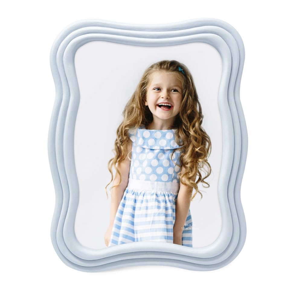 Isaac Jacobs 5x7 Matte Ligh Blue Curved Deco Frame for Tabletop and Wall Display, Decorative Art, Design, Home D  cor, Gift (5x7