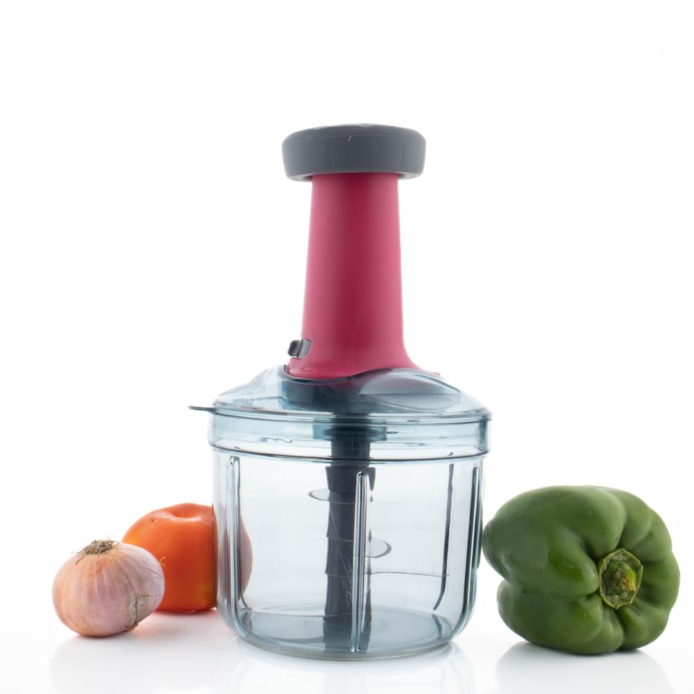 Magic Spoon Hand Push Chopper 900Ml, Vegetable & Onion Chopper With 4 Stainless Steel Blades, Manual Food Chopper For Garlic, Ch