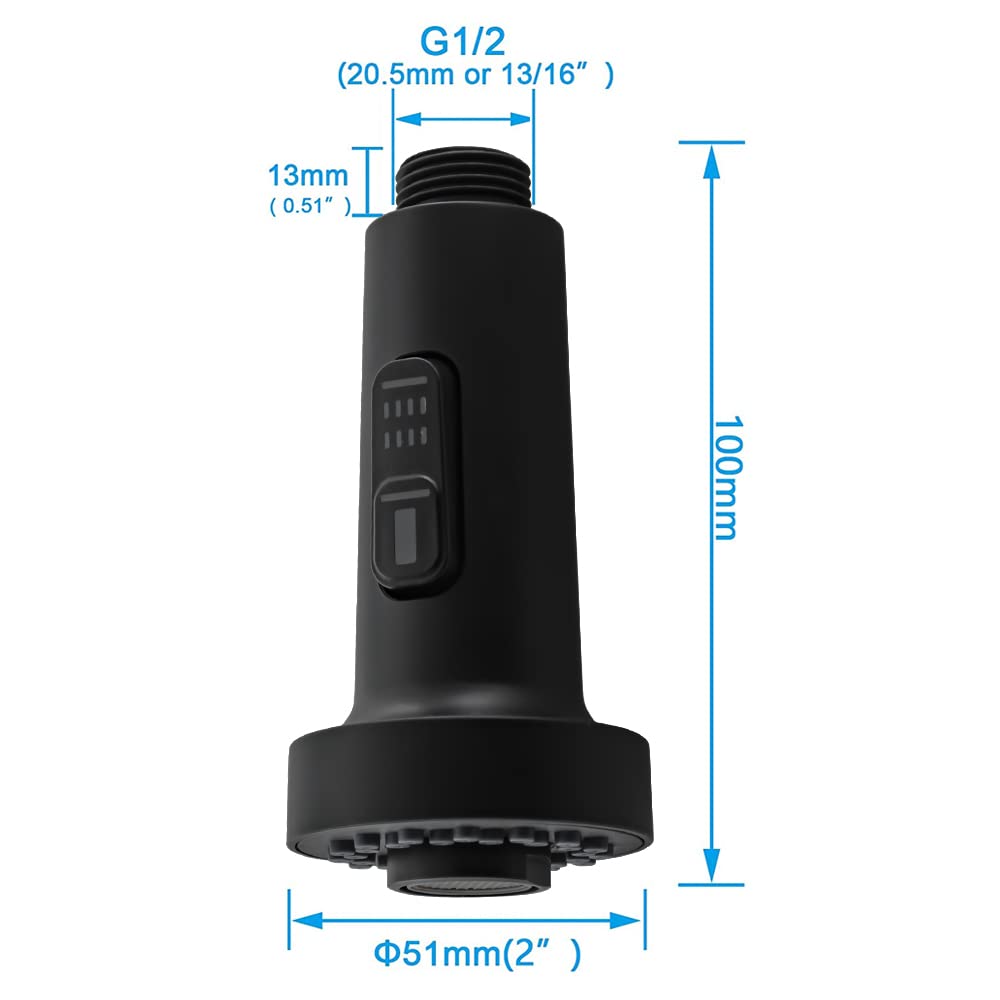 Beati Kitchen Faucet Sprayer Head Replacement Parts,Pull Out Down Kitchen Sink Faucet Nozzle Spout Head 2 Functions,Matte Black