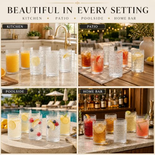 Barcelona Acrylic Highball Hobnail Glassware, Set of 6