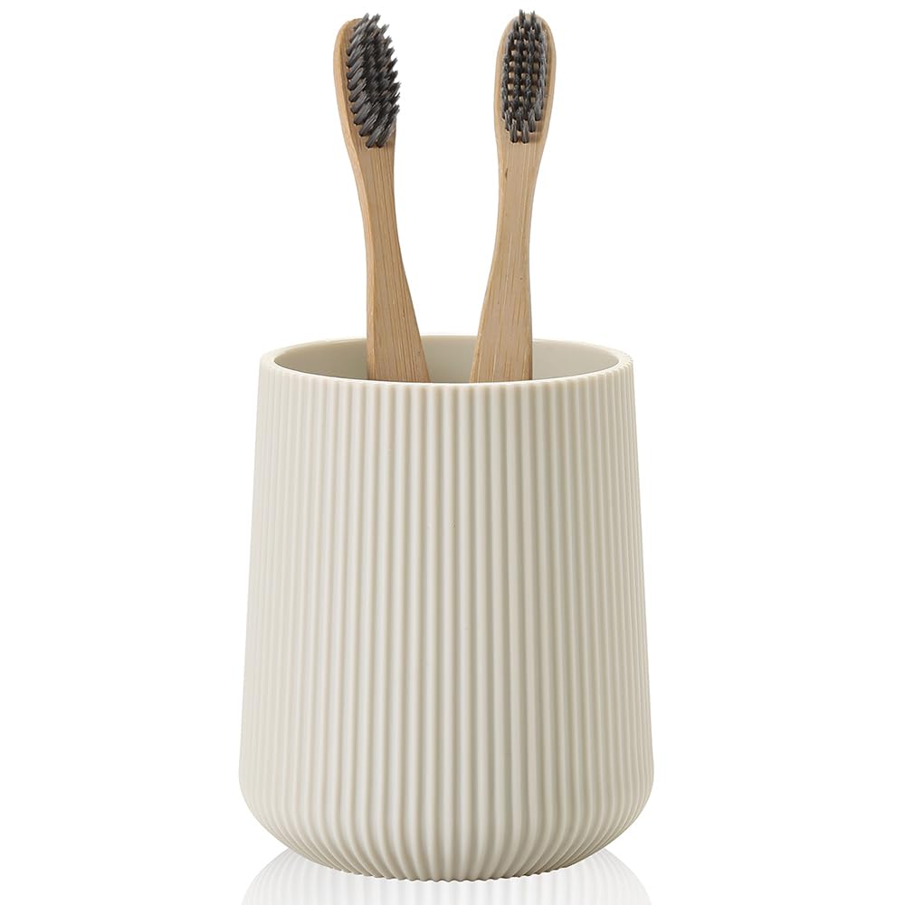 YAUKPH Beige Striped Toothbrush Holder for Electric Toothbrushes Bathroom Organizer for Toothpaste Kids & Adults
