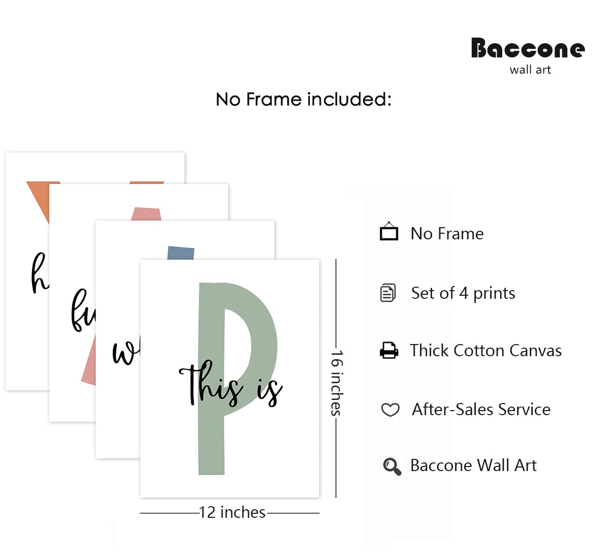 Baccone Kids Playroom Wall Art Set of 4 - 12x16 Inch Unframed Canvas Prints, Colorful Decor for Childrens Playroom and Nursery