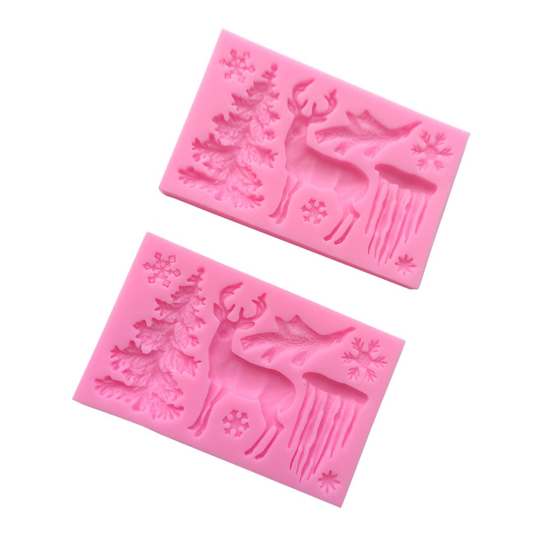2 Pack Christmas Deer Fondant Silicone Mold, Animal Elk Snowflake Tree Deer Resin Fondant Silicone Mold For Diy Cookie Cake Choc
