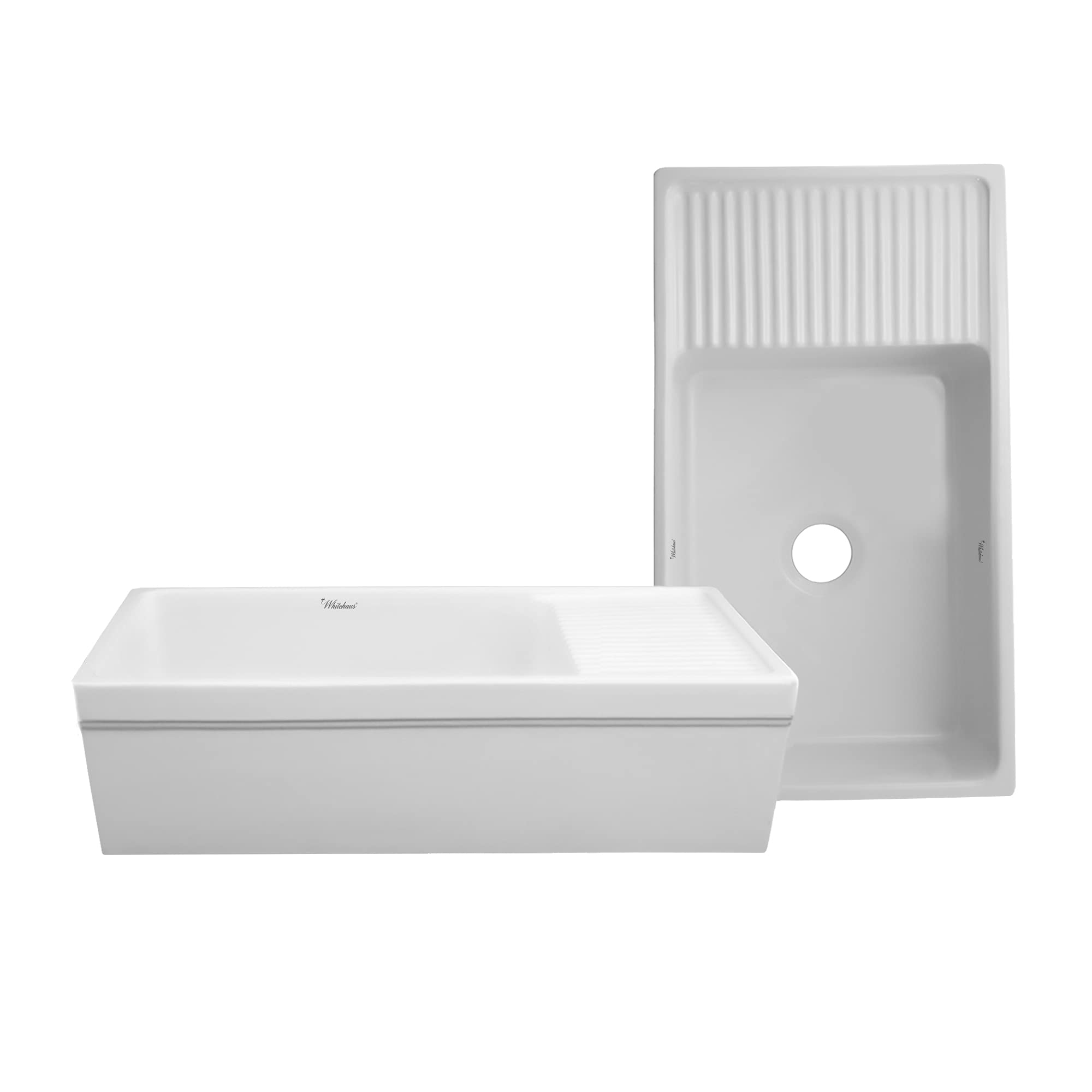 Whitehaus Collection Whqd540-White Quatro Alcove Kitchen, Fireclay, Front Apron Sink, Glossy, White