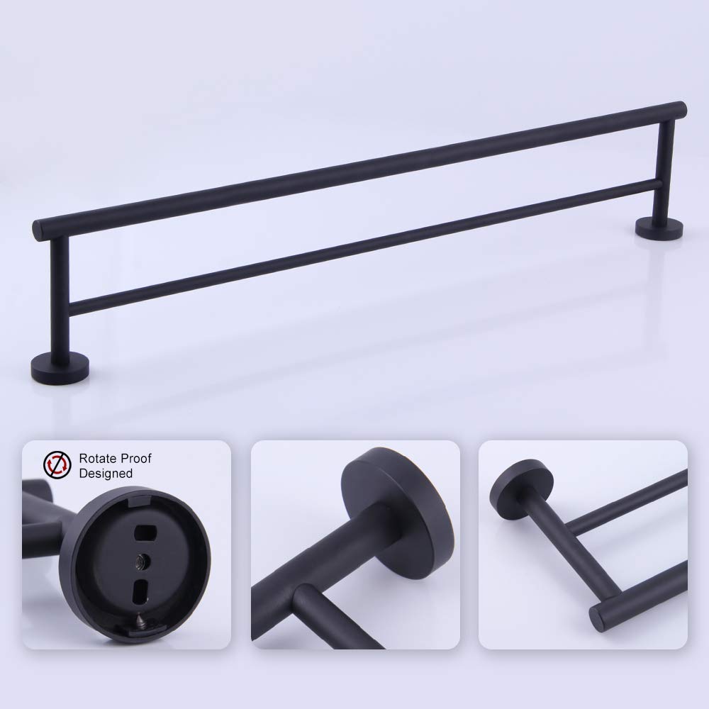 Gerzwy 30-Inch Bathroom Double Towel Bar Sus 304 Stainless Steel Bath Towel Bar Matte Black Modern Style Wall Mount Ag1102C75-Bk