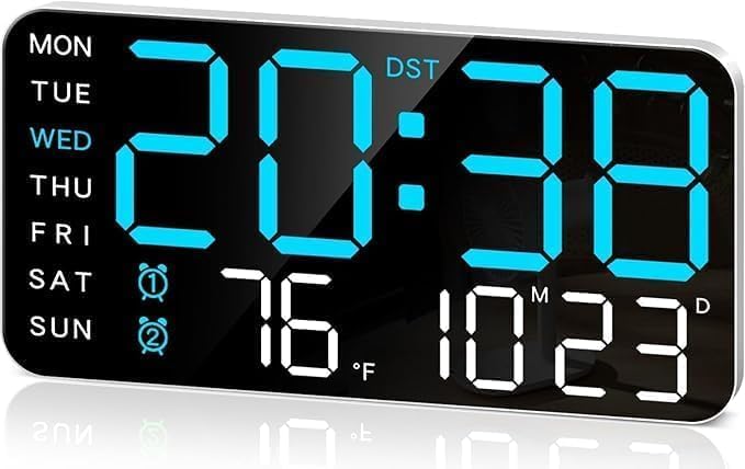 Xpandio 9 Led Digital Wall Clock With Date, Day, Temperature, Dual Alarms, Voice Control, Adjustable Brightness, Usb Powered - I