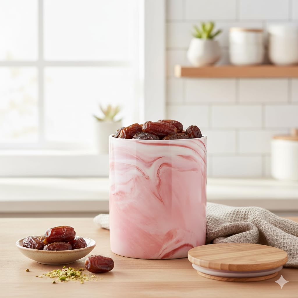 The Better Home Ceramic Jar With Bamboo Lid 400Ml | Glass Jars For Kitchen | Airtight Containers For Storage | Multipurpose Jar 