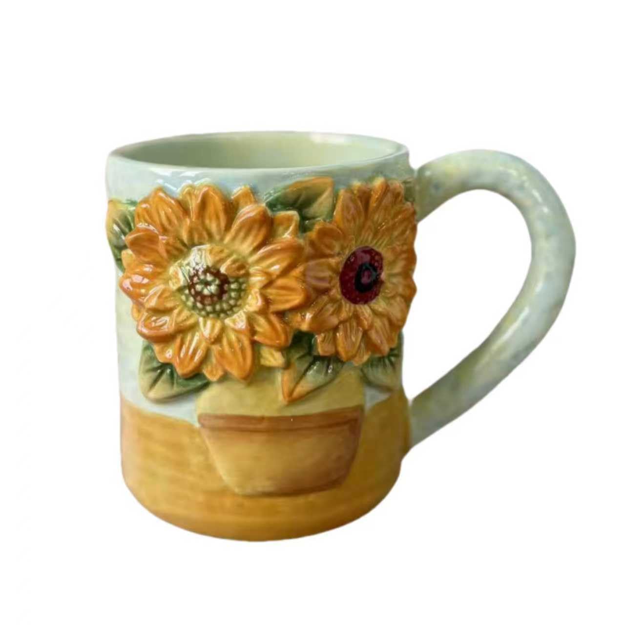 FORLONG Ceramic Large Coffee Mug,3D Handmade and Handpainted Sunflower Tea Cup,13oz