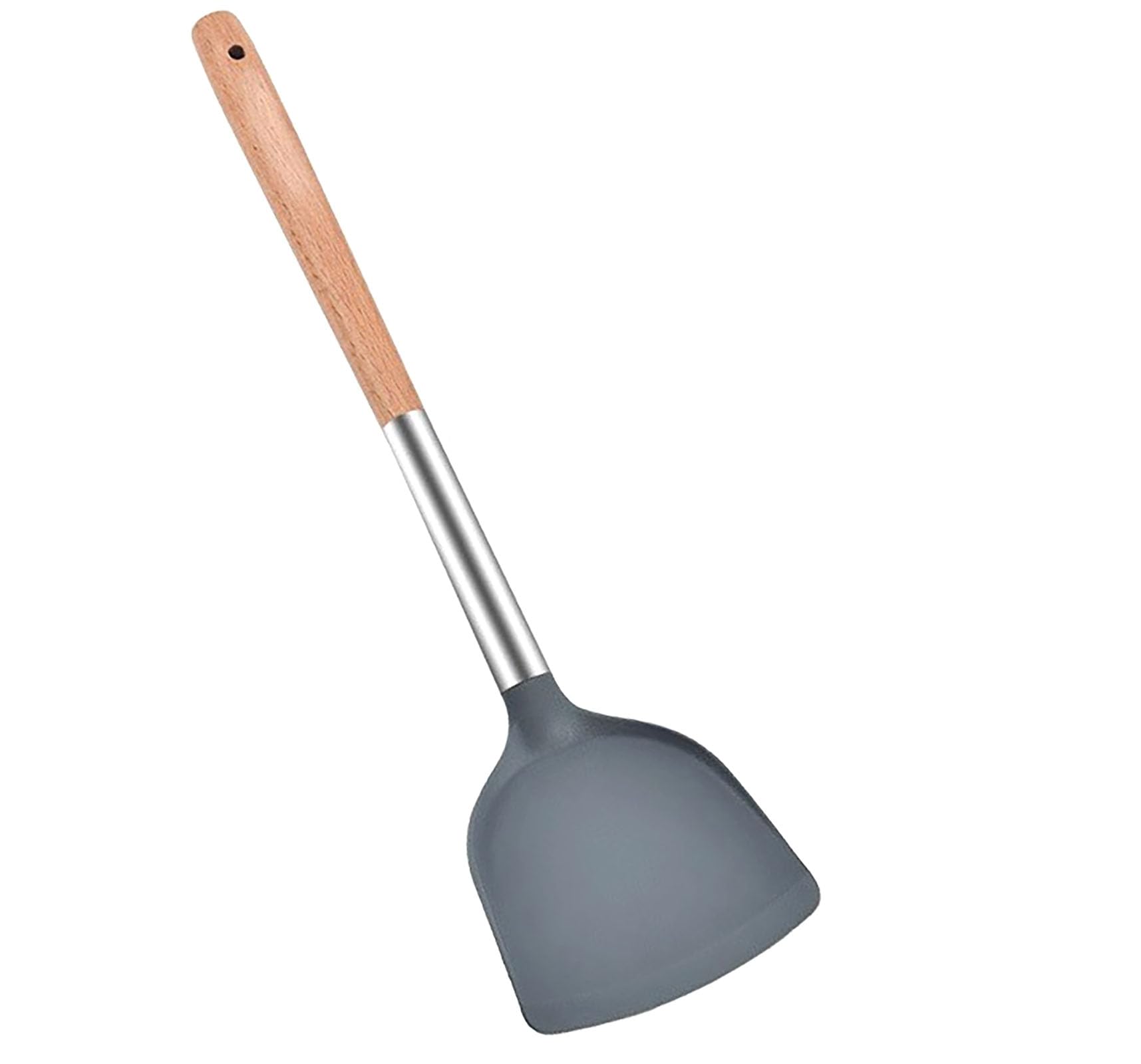 Silicone Spatula Shovel, 14 Inch Gray Turner High Temperature Resistance with Wooden Handle for Cooking and Fried (1)