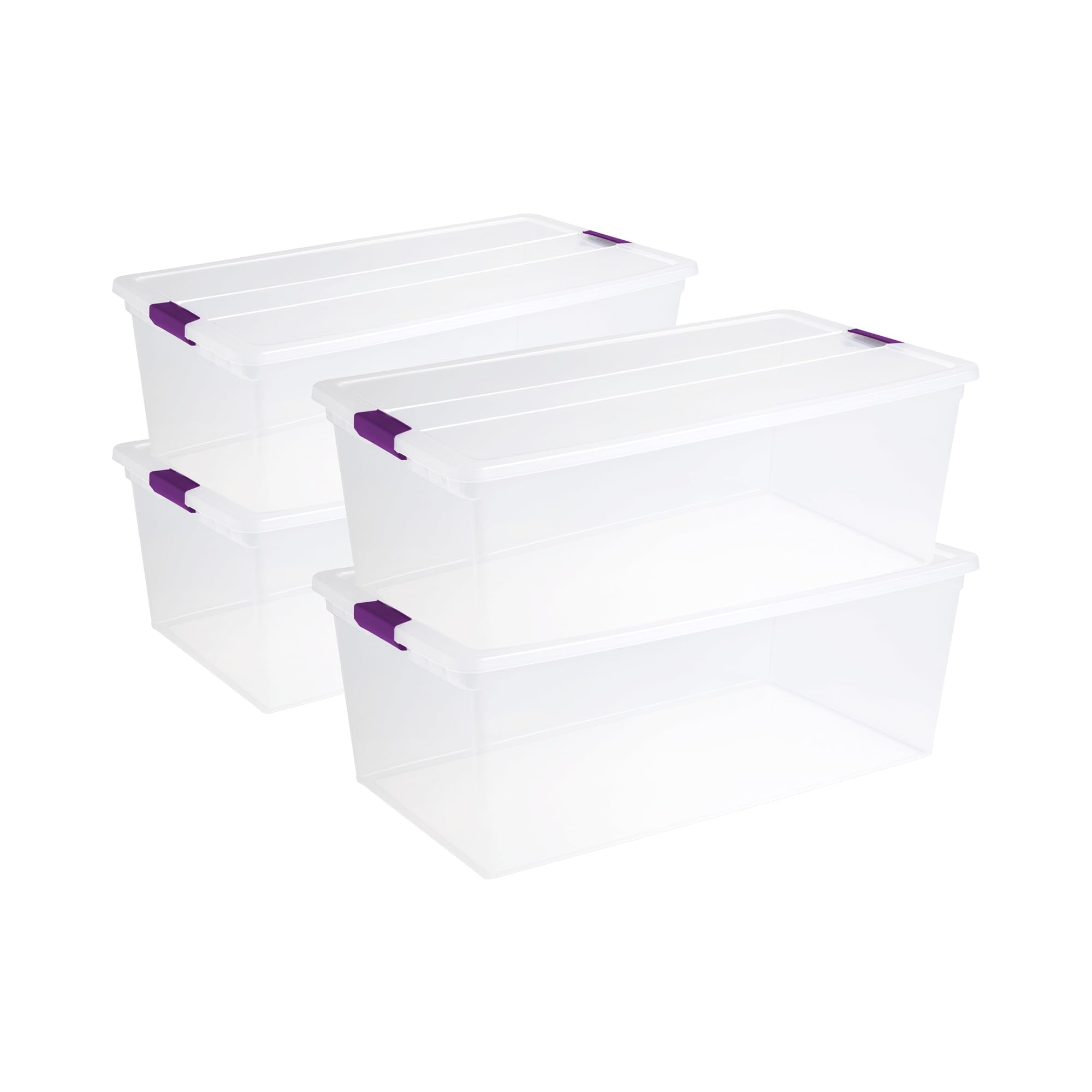 Sterilite 4-Pack Clearview Latch Box, Stackable Storage Organizer Bins For Home, 110 Quart