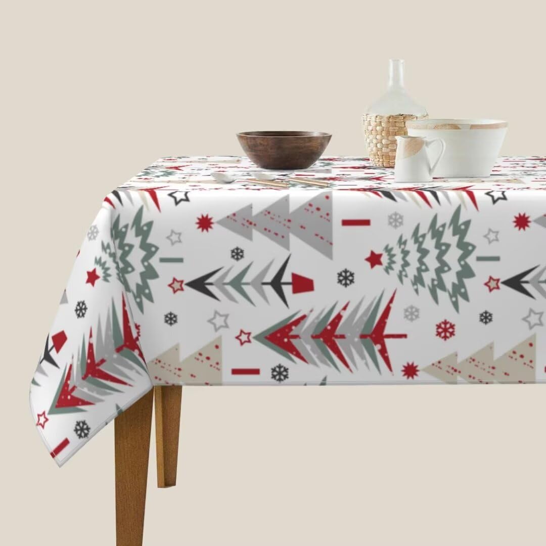 BETGINY Merry Christmas Tablecloth 60 x 60 Inch Square Colorful Christmas Trees Table Cloth Washable Holiday Winter Table Cover