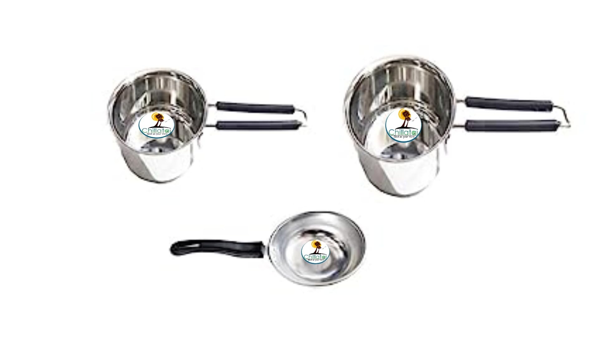 Chillatai Sauce Pan/Milk Pan/Tea/ 1 Fry Pan Smal  Combo Of 2 Sauce Pans (1.3 & 2.5 Litres Thallippu Stainless Steel)