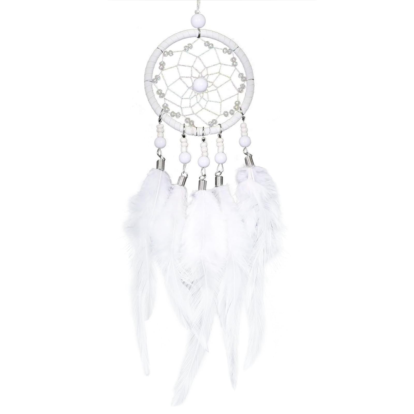 Dremisland Dream Catchers Handmade White Dream Catcher Car Rear View Mirror Pendant Charm with Pearl Ornament (White)