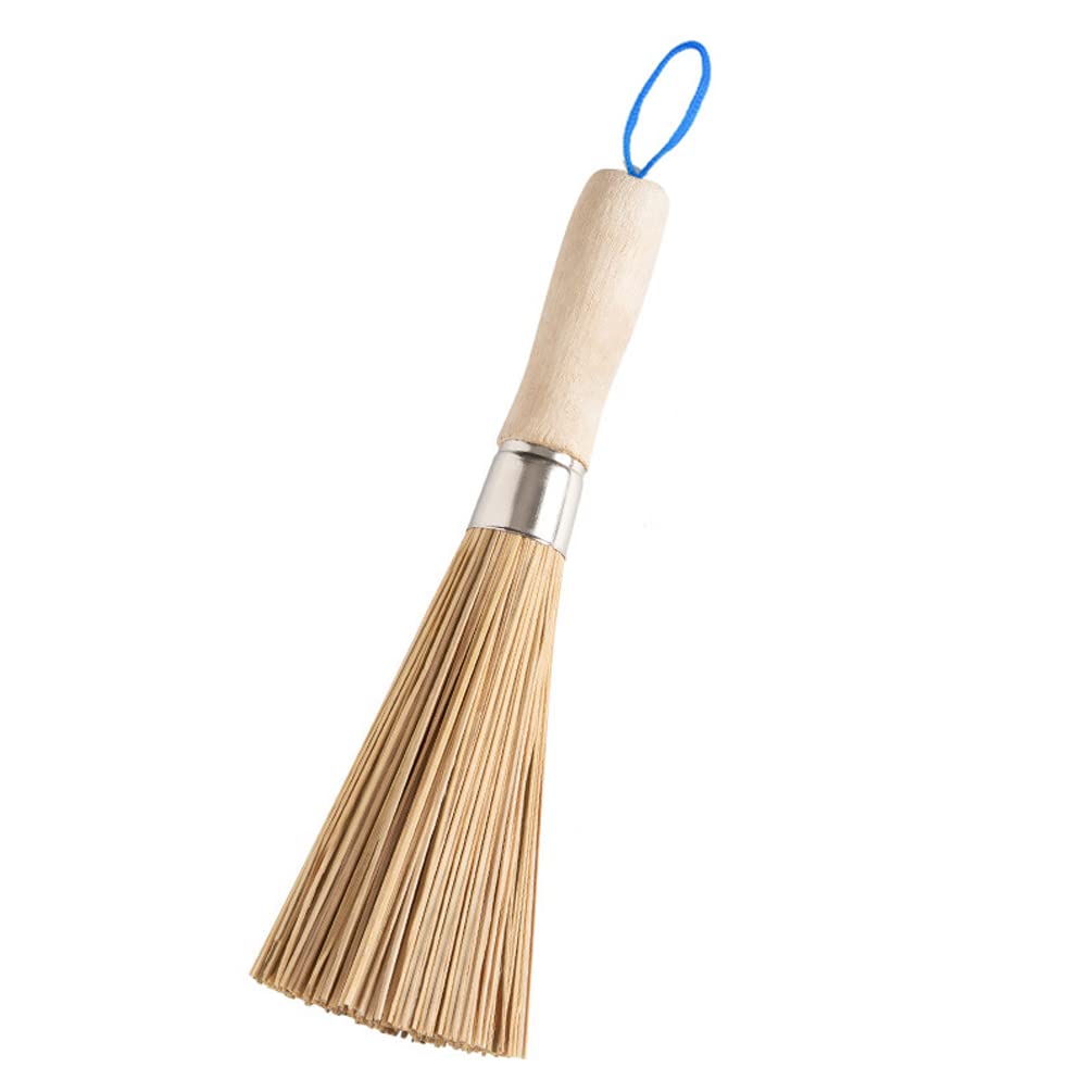 1 Pack Bamboo Cleaning Whisk With Wooden Handle Kitchen Pan Clean Brush For Dishes Pans Wok Sink