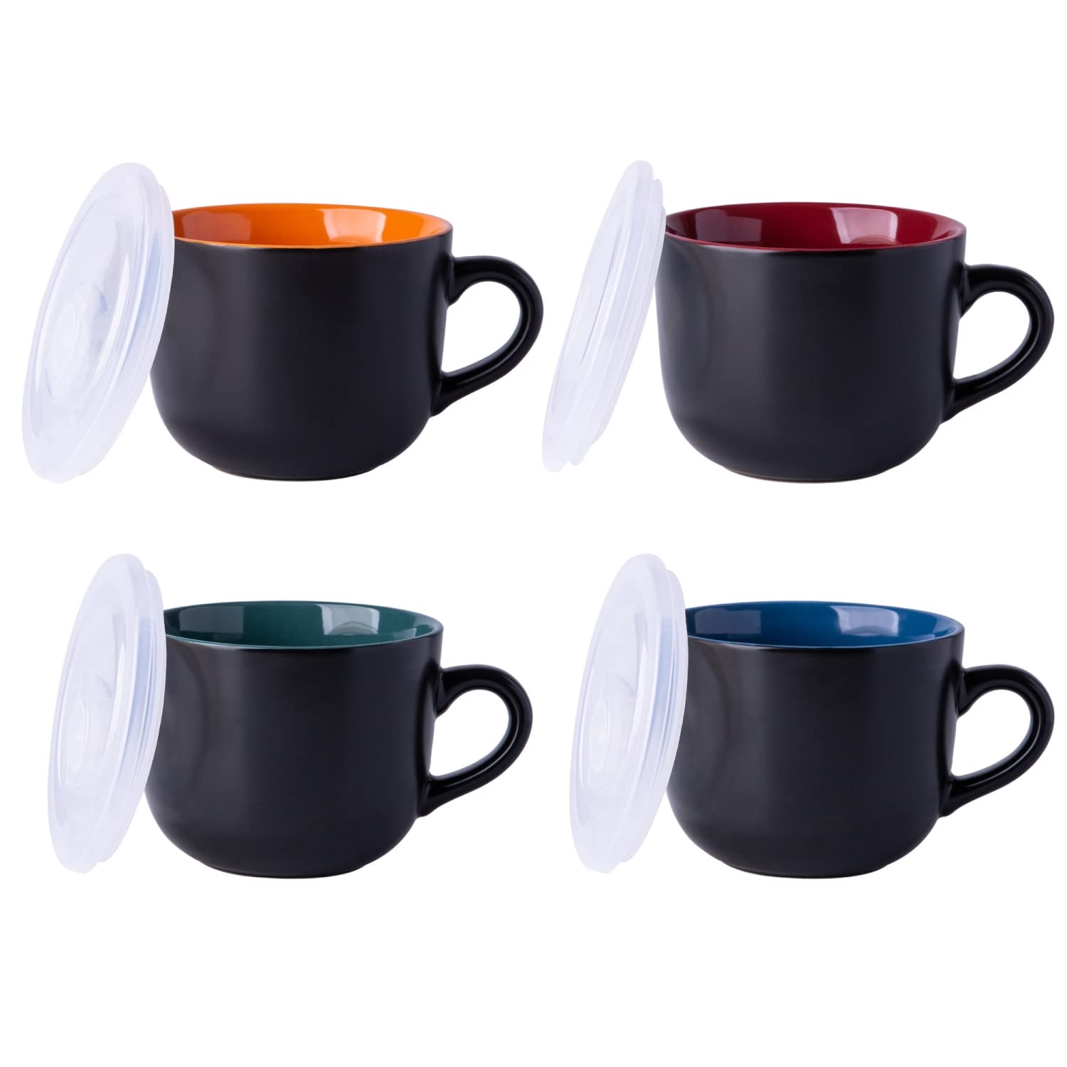 GBHOME Ceramic Soup Mugs with Lid, 24 oz Soup Cups with Hanlde for Coffee,Cereal,Salad,Noodles,Tea,Soup Bowls Cups,Microwave &Di