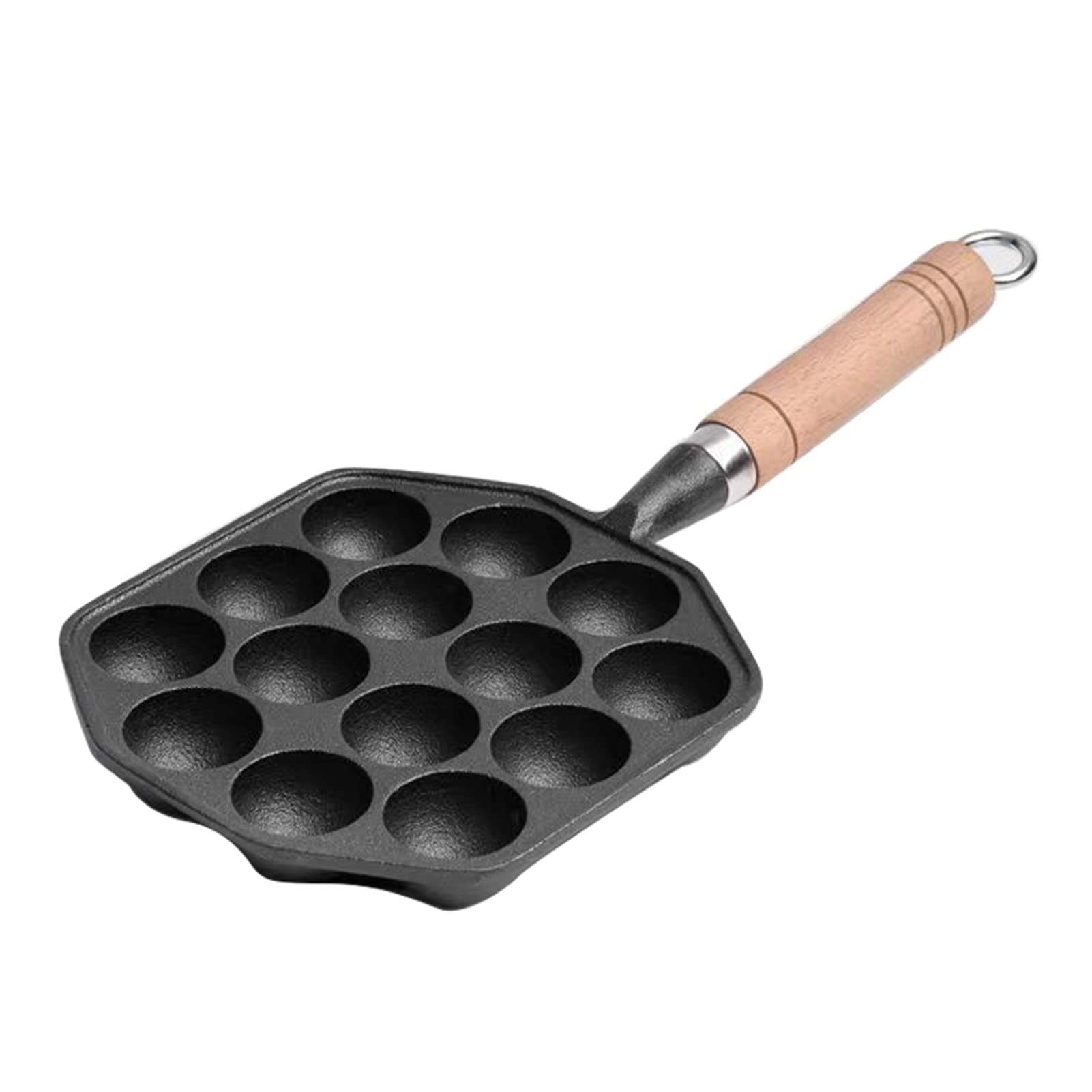 Yunir Takoyaki Pan, 14 Holes Cast Nonstick Iron Japanese Grill Pan with Detachable Handle, Anti Scalding, Octopus Meat Balls Mak