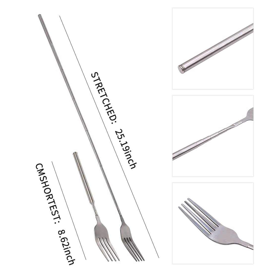 Atqik 2Pcs Extendable Fork,Telescopic Stainless Steel Dinner Long Forks Extends To 25 Inches,Bbq Fruit Dessert Long Handle Fork