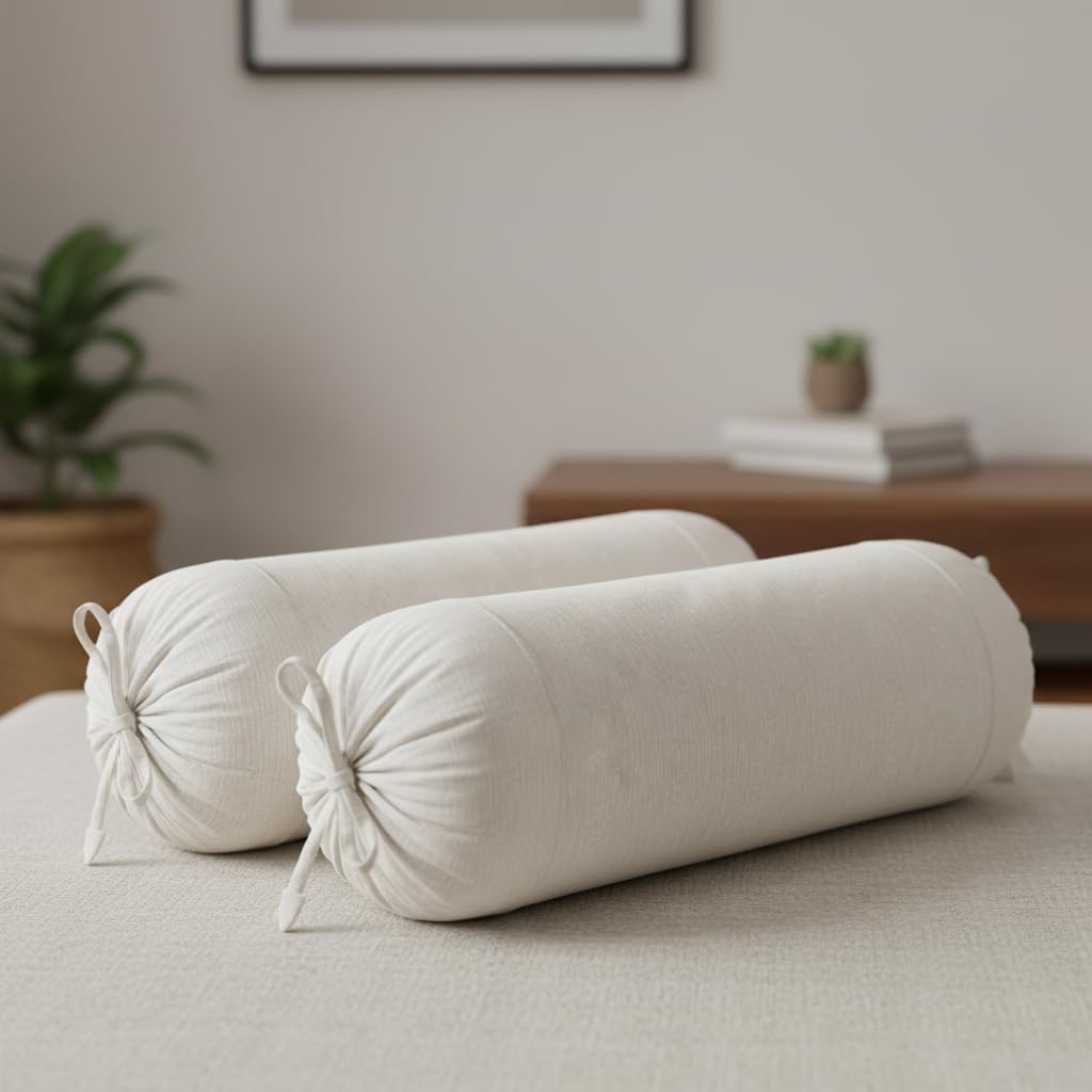 Sajavat Home Bv2 Cotton Printed Bolster Cover 15X30 Inches Orange And Brown (Pack Of 2) (Beige & Brown, Cotton)