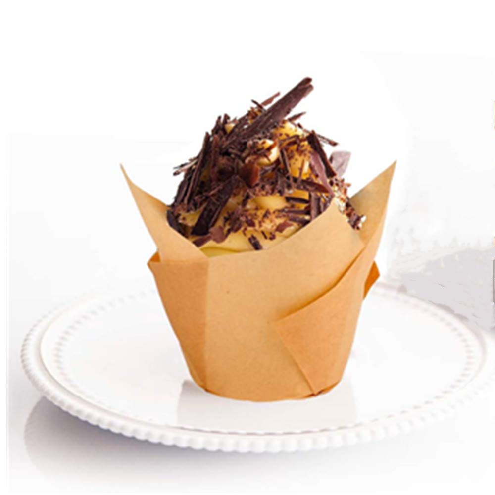 200Pcs Tulip Cupcake Liners Natural Baking Cups Muffin Paper Liner Grease-Proof Wrappers For Wedding, Cases Wrappers For Wedding