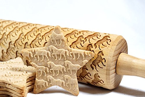 Rolling Pin Embossed With Horses Pattern For Baking Engraved Cookies Size Large 16.9 Inch
