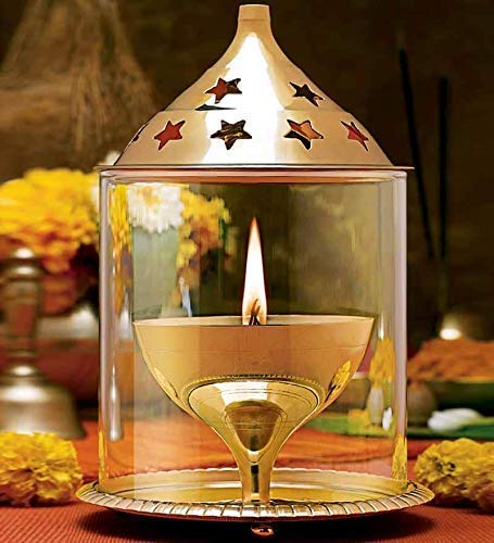 Quace Akhand Diya Decorative Brass & Glass Oil Lamp 5 Inch With Borosilicate Glass