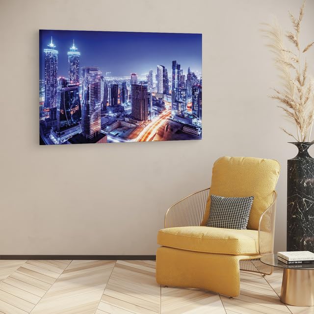 TRUECANVAS Dubai Downtown Night Scene Uae, Wooden Framed Canvas Paintings for Home Decor | Bedroom, Living Room,Wall Decoration