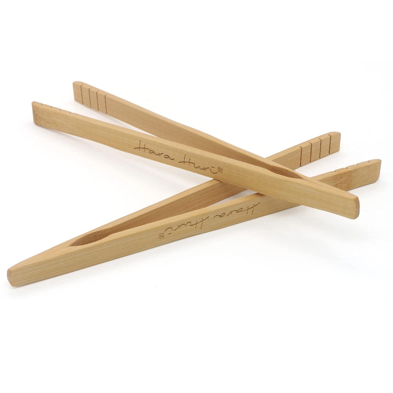 Hara Huri Bamboo Toaster Tongs - Set of 2 Reusable Heat Resistant Wooden Toast Tongs - 8 Inch Long Natural Wood Kitchen Utensil 