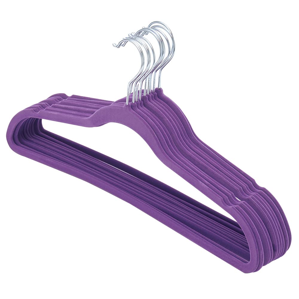 Sunbeam Slip-Proof Snag-Free Ultra Slim Velvet Hanger With Rotating Steel Hook (Pack Of 10) (Purple)