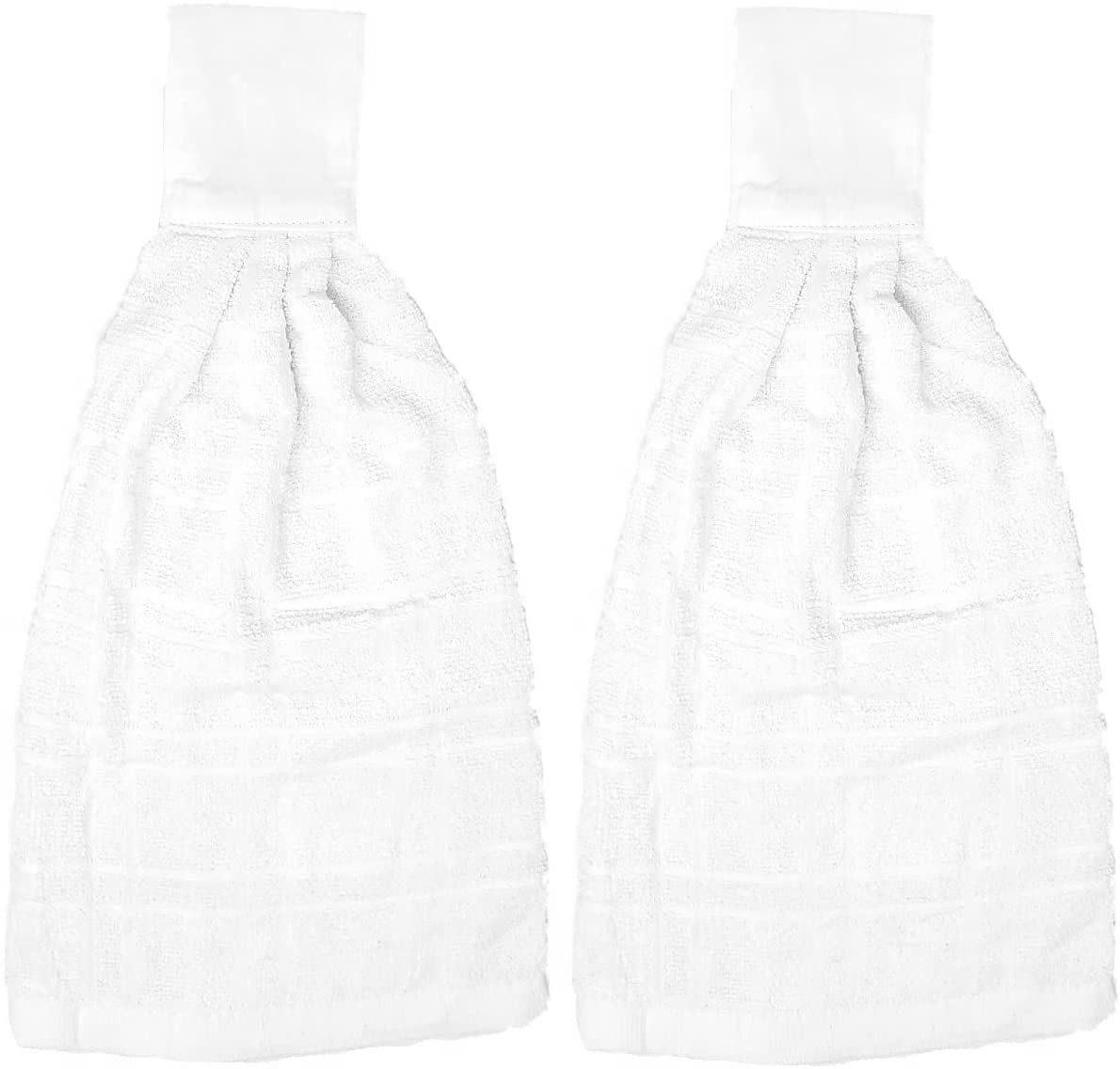 Kovot Set Of 2 Cotton Hanging Tie Towels | Include (2) Hanging Towels That Latch With Hook & Loop (White)