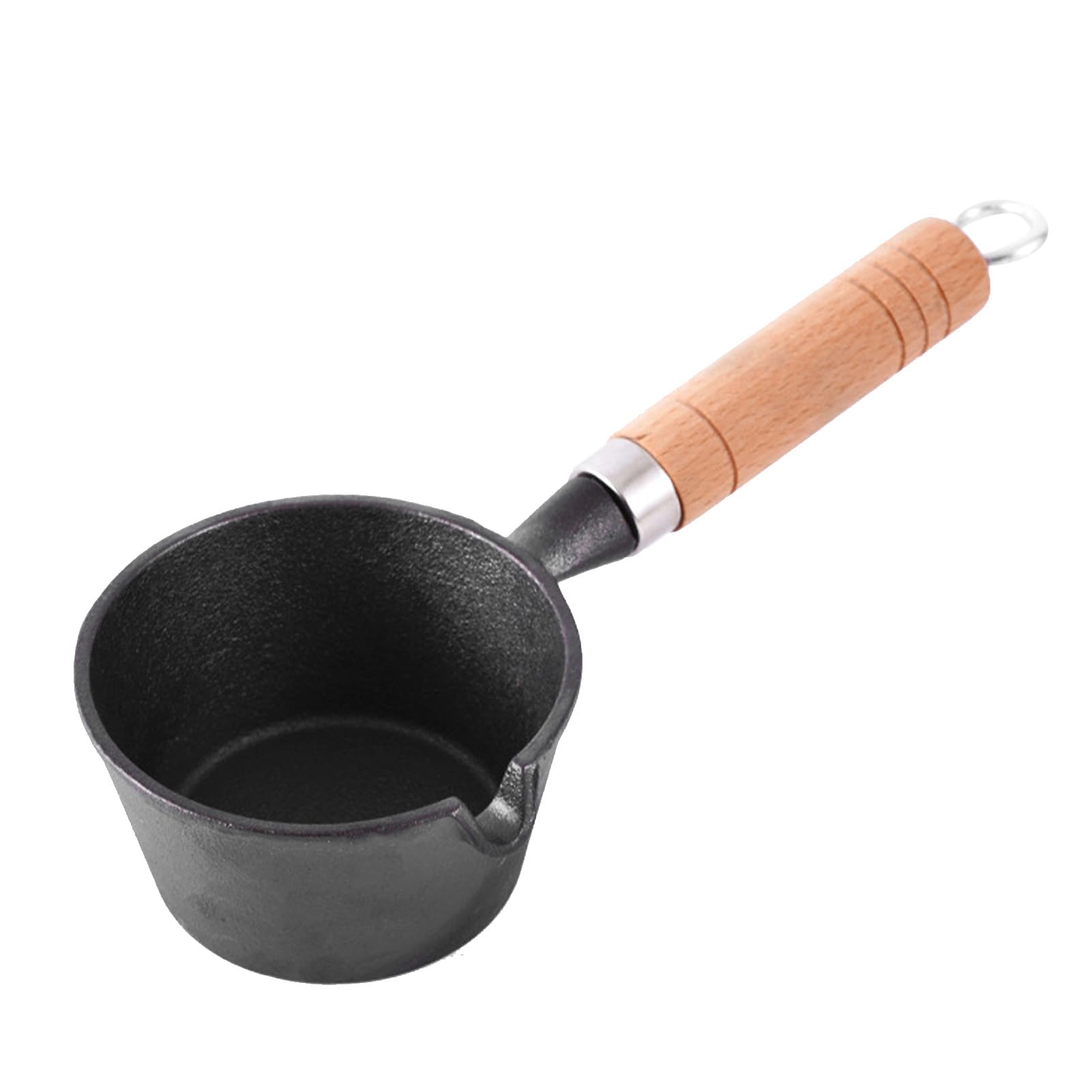 HAOHIZE Mini Butter Melting Pot, Cast Iron Basting Pot for Grill Cooking, Cast Iron Saucepan Round Sturdy Spout Wooden Handle Om