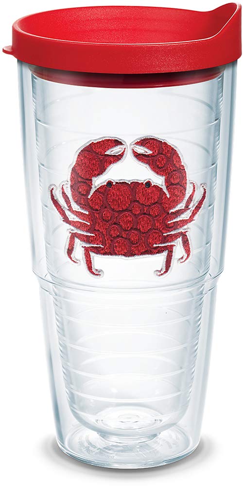 Tervis Crab Insulated Tumbler with Emblem and Red Lid, 24 oz, Clear