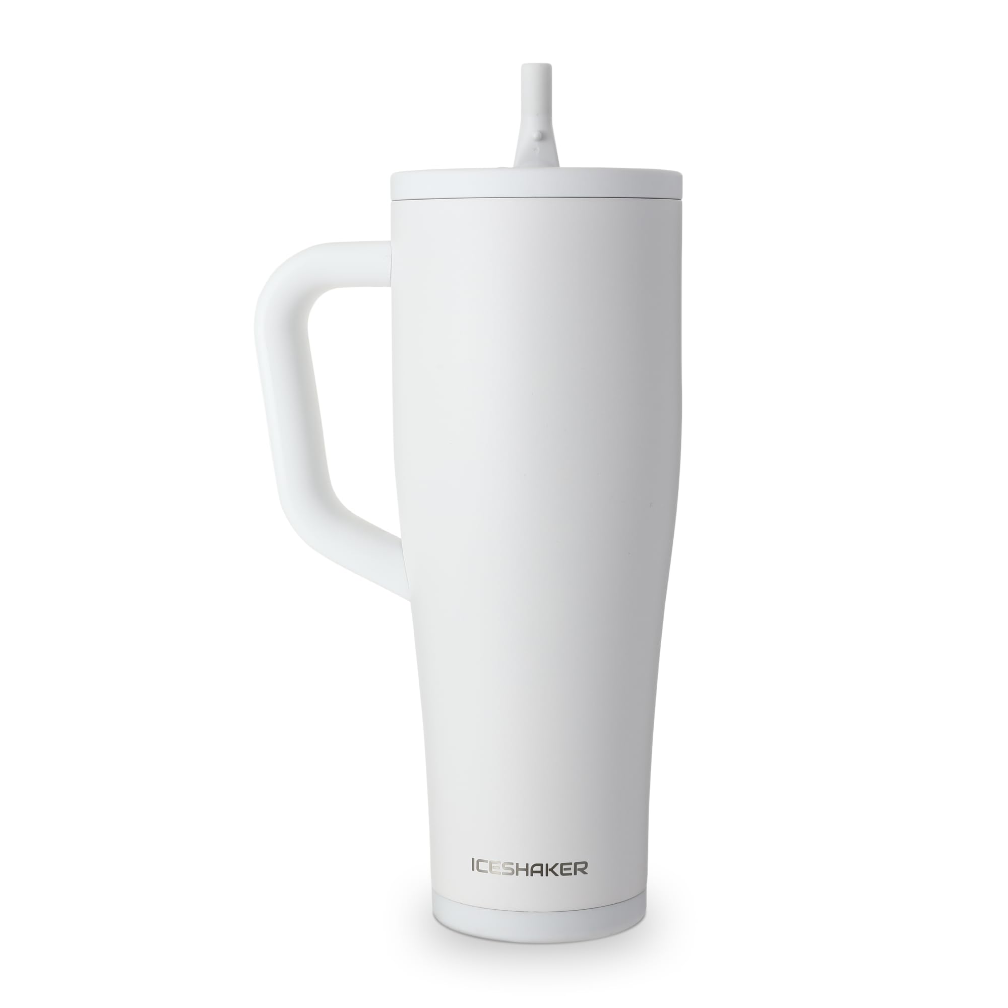 Ice Shaker 40 oz Tumbler with Handle and Straw | 40oz White | Cold for 30+ Hours | 2-in-1 Tumbler Shaker Bottle | Odor-Free 40 o