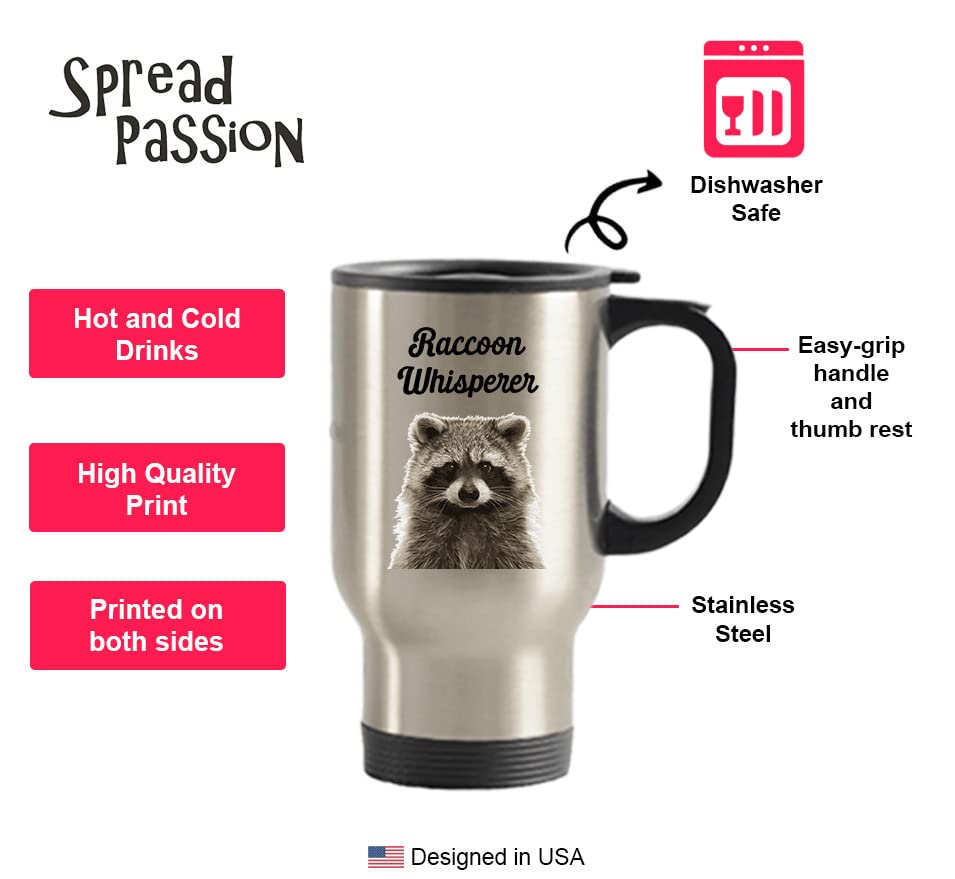 Spreadpassion Raccoon Whisperer Travel Mug - Funny Tea Hot Cocoa Coffee Insulated Tumbler Cup - Novelty Birthday Christmas Gag G