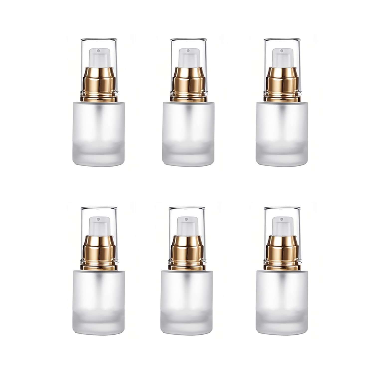 Doromy 6Pcs Refillable Frosted Glass Lotion Pump Bottles Empty Comestic Bottles Travel Containers 20Ml/0.67Oz With Pump Dispense