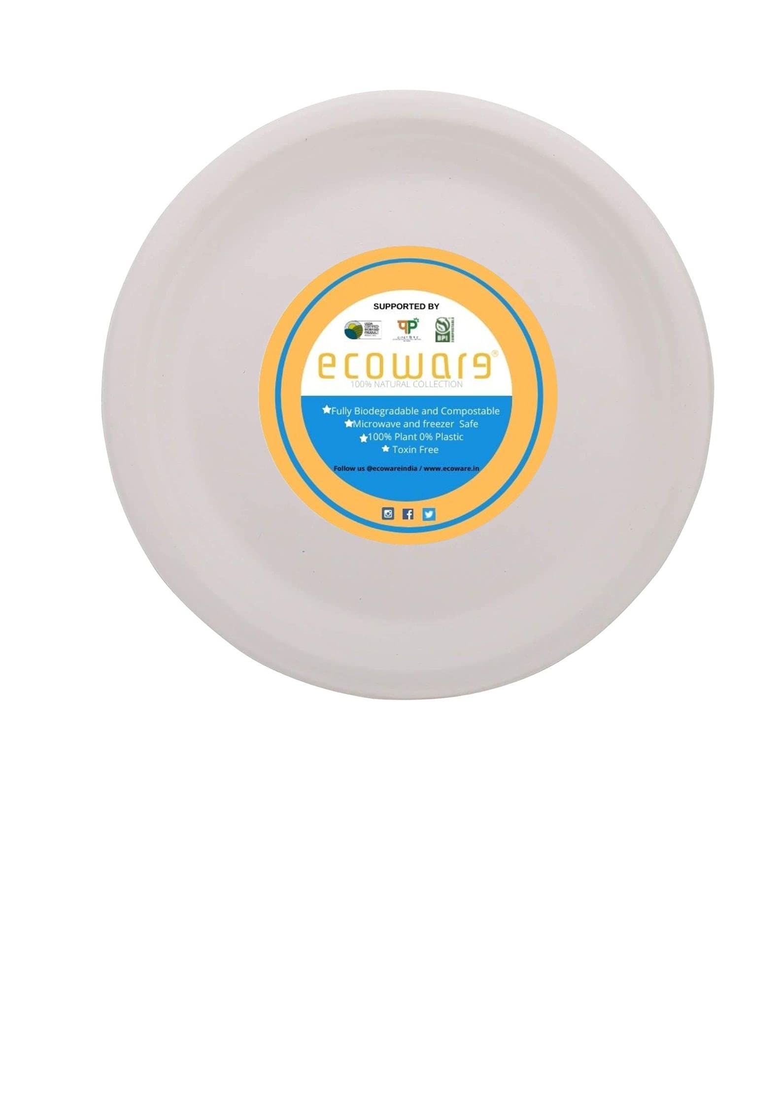 Ecoware (Pack Of 25 Plates 100% Natural, Biodegradable, Compostable, Ecofriendly, Safe & Hygienic Disposable 7 Inch Round Plate