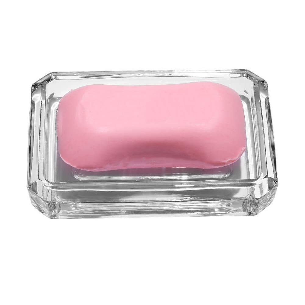 Luzen 1Pc Rectangle Glass Soap Dish Bar Soap Holder Soap Saver Tray Soap Case Soap Box Holder For Shower Bathroom Kitchen, Clear