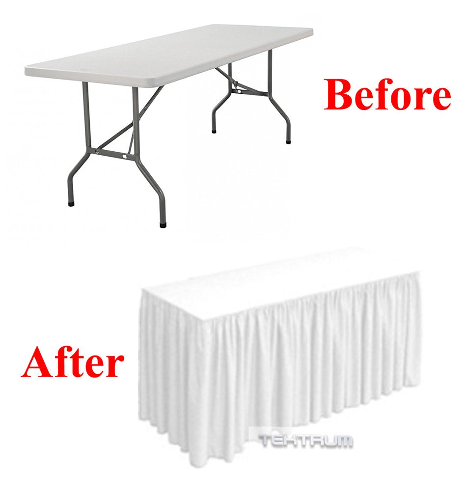 Tektrum 6' Ft Long Fitted Table Skirt Cover For Trade Show - White Color