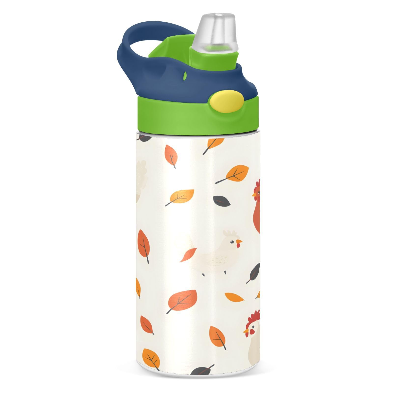 YETTASBIN Chickens Water Bottle for Kids, 12 oz Leakproof Double Walled Insulated Stainless Steel Water Bottle Travel Tumbler wi