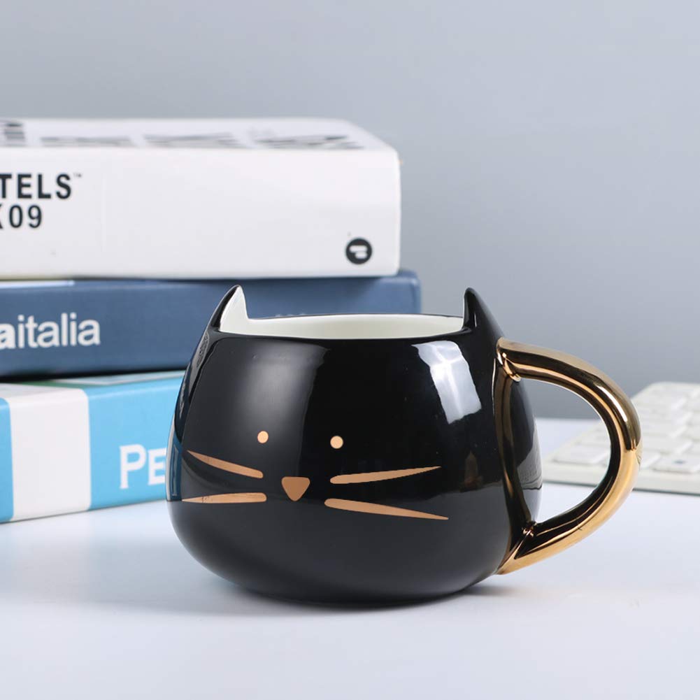 Koolkatkoo Cute Ceramic Cat Coffee Mug 12 oz Cat Lovers Kitty Tea Mugs Gifts for Women Girls Black