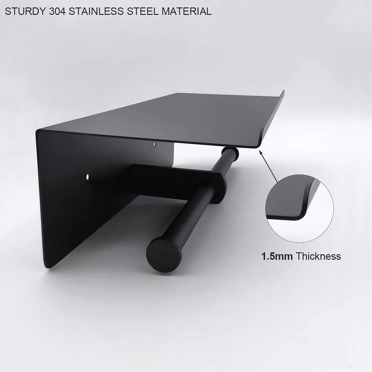 Gzila Double Toilet Paper Holder With Shelf Matte Black Wall Mounted, Dual Large Rolls Tissue Holder Multipurpose Tp Dispenser,