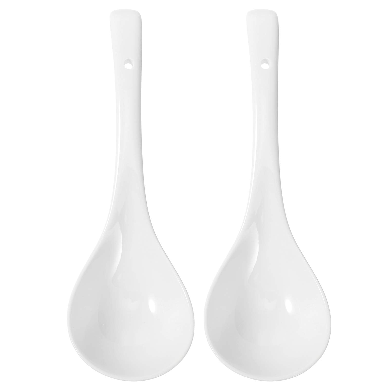 2 Pcs Large Ceramic Soup Ladles, Deep Porcelain Serving Spoons for Kitchen Use, 10.43 Inch White