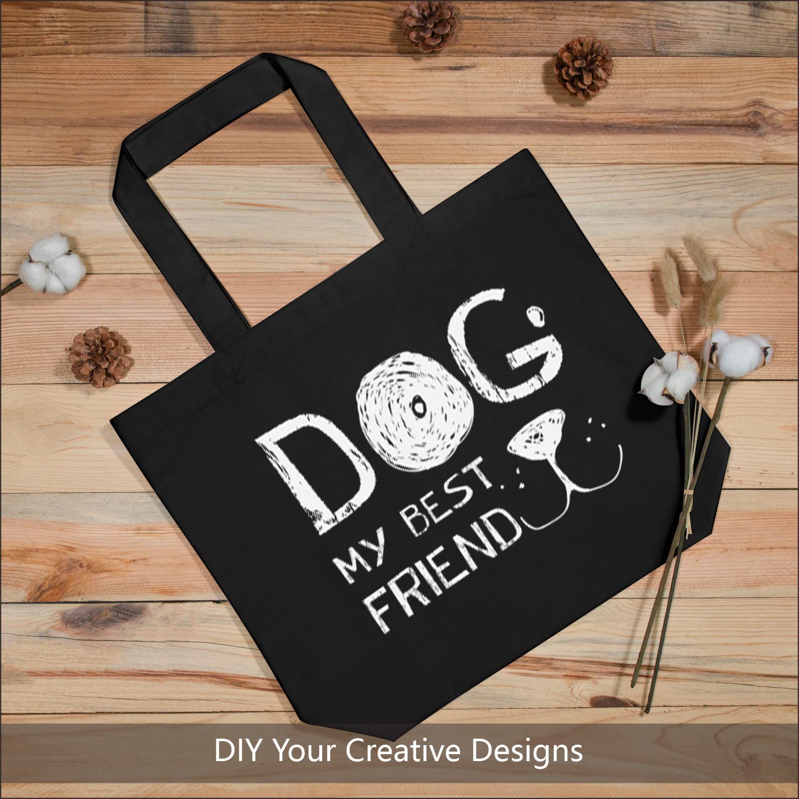 Topdesign 6-Pack Super Strong Large 12Oz Cotton Canvas Tote Bag, Reusable Grocery Shopping Cloth Bags, Fashionable Two-Tone Tote