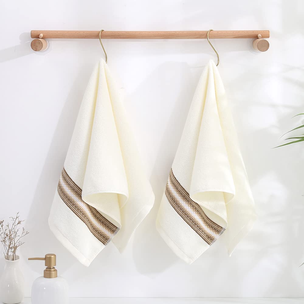 Yiluomo Hand Towel Set Of 2 Super Soft 100% Cotton Highly Absorbent Decorative Textured Striped Hand Towels For Bathroom 13 X 29