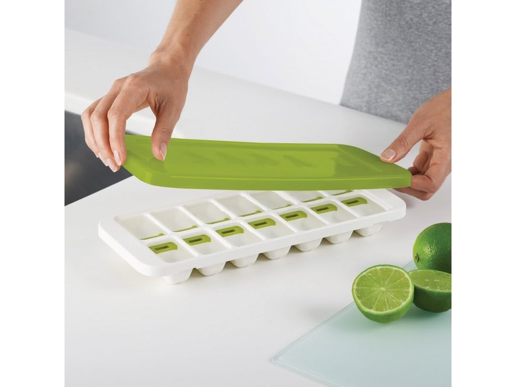 Joseph Joseph Quicksnap Ice Cube Tray With Cover Lid Easy-Release No-Spill Stackable Odor-Free Dishwasher Safe, Green