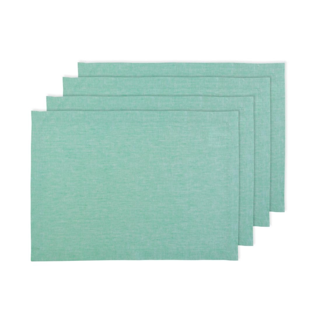 Solino Home Linen Placemats 19'' L X 14'' W Inch - 100% Pure Linen Chambray Aqua Cloth Placemats Set Of 4 - Athena, Washable Fab