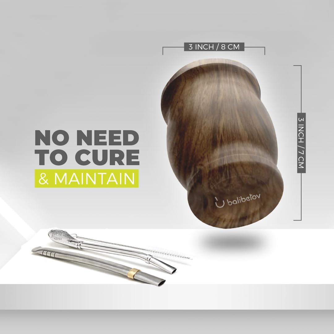 Balibetov Stainless Steel Double-Wall Mate Cup And Bombilla Set - Yerba Mate Set Includes One Yerba Mate Cup, 2 Bombillas Mate (